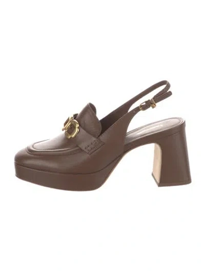 Pre-owned Larroude Leather Slingback Pumps In Brown