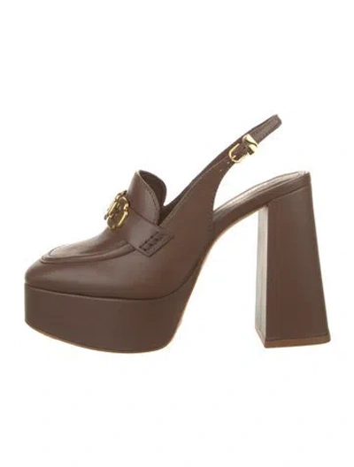 Pre-owned Larroude Leather Slingback Pumps In Brown