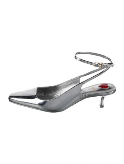 Pre-owned Larroude Leather Slingback Pumps In Metallic/silver