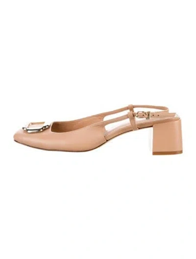 Pre-owned Larroude Leather Slingback Pumps In Neutral