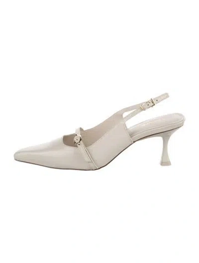 Pre-owned Larroude Leather Slingback Pumps In Neutral