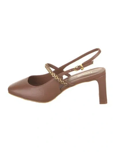 Pre-owned Larroude Leather Slingback Pumps In Neutral
