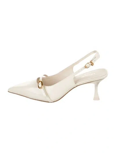 Pre-owned Larroude Leather Slingback Pumps In Neutral