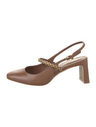 Pre-owned Larroude Leather Slingback Pumps In Neutrals