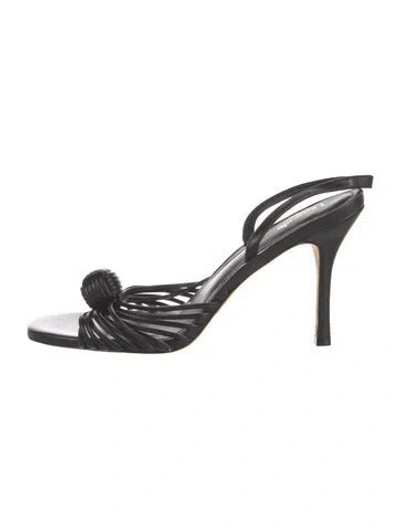 Pre-owned Larroude Leather Slingback Sandals In Black