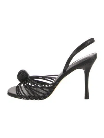 Pre-owned Larroude Leather Slingback Sandals In Black
