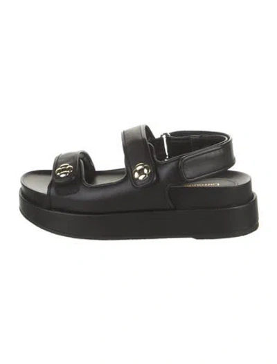 Pre-owned Larroude Leather Slingback Sandals In Black