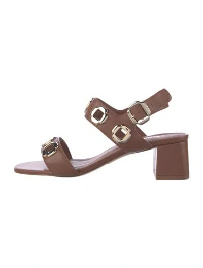 Pre-owned Larroude Leather Slingback Sandals In Brown