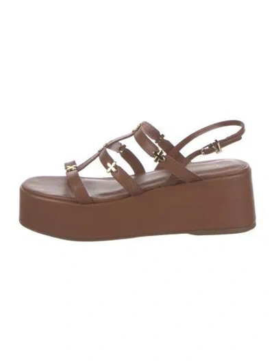 Pre-owned Larroude Leather Slingback Sandals In Brown
