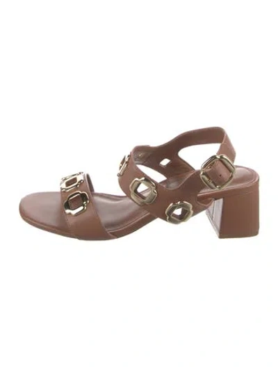 Pre-owned Larroude Leather Slingback Sandals In Brown
