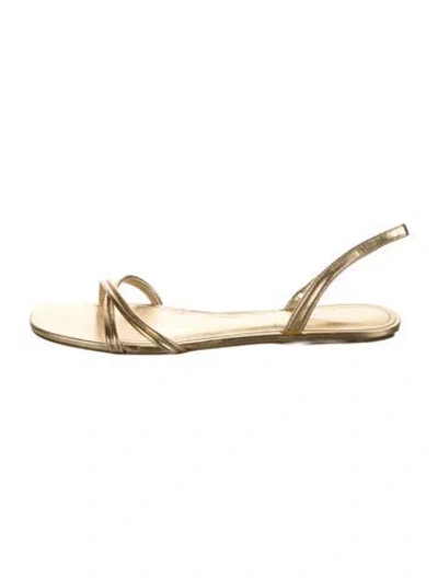 Pre-owned Larroude Leather Slingback Sandals In Gold