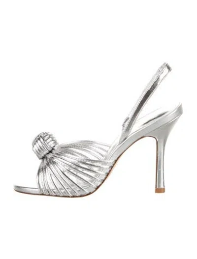 Pre-owned Larroude Leather Slingback Sandals In Silver