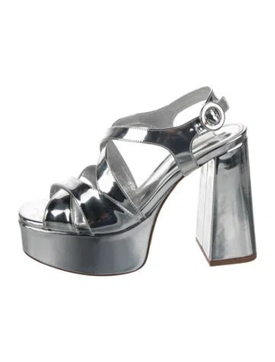 Pre-owned Larroude Leather Slingback Sandals In Silver