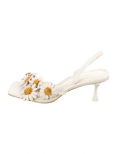Pre-owned Larroude Leather Slingback Sandals In White