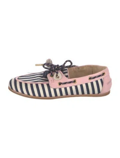 Pre-owned Larroude Leather Striped Loafers In Blue
