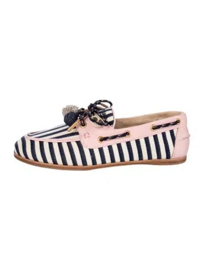 Pre-owned Larroude Leather Striped Loafers W/ Tags In Blue
