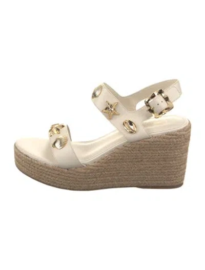 Pre-owned Larroude Leather Studded Accents Espadrilles In Neutral