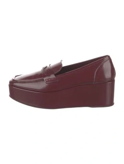 Pre-owned Larroude Leather Studded Accents Loafers In Burgundy