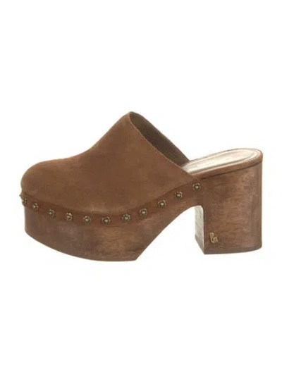Pre-owned Larroude Leather Studded Accents Mules In Brown