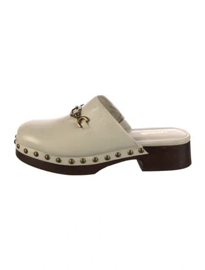 Pre-owned Larroude Leather Studded Accents Mules In White