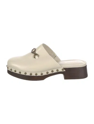 Pre-owned Larroude Leather Studded Accents Mules In White