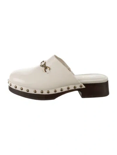 Pre-owned Larroude Leather Studded Accents Mules In White