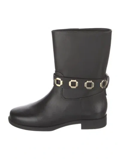 Pre-owned Larroude Leather Studded Accents Rain Boots In Black