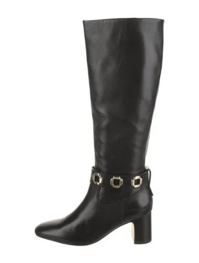 Pre-owned Larroude Leather Studded Accents Riding Boots In Black
