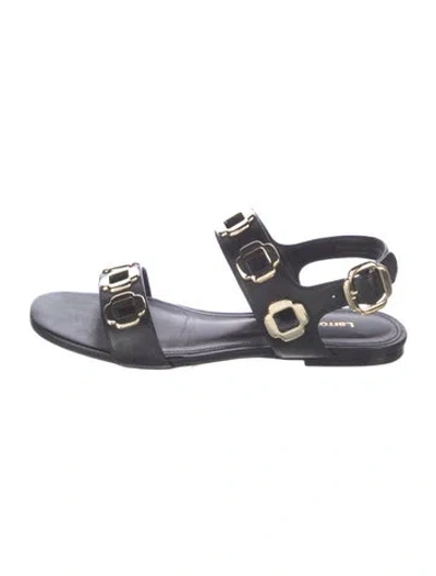 Pre-owned Larroude Leather Studded Accents Sandals In Black
