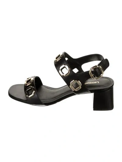 Pre-owned Larroude Leather Studded Accents Sandals In Black