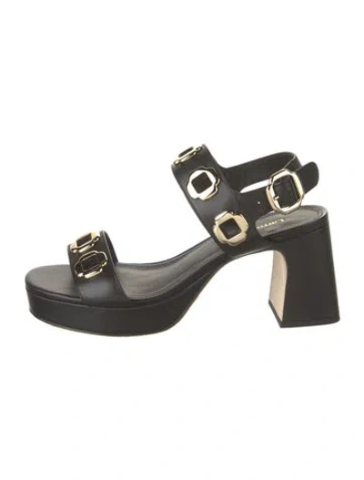 Pre-owned Larroude Leather Studded Accents Sandals In Black
