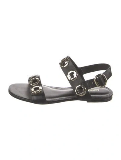 Pre-owned Larroude Leather Studded Accents Sandals In Black