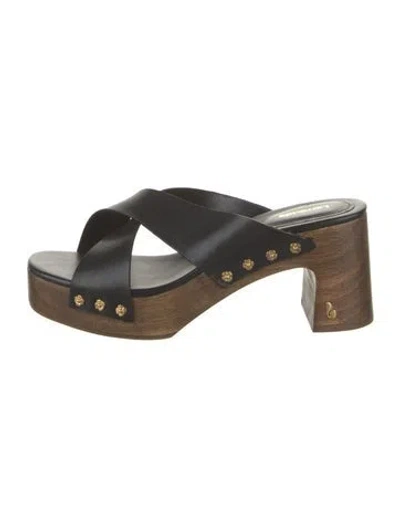 Pre-owned Larroude Leather Studded Accents Sandals In Black