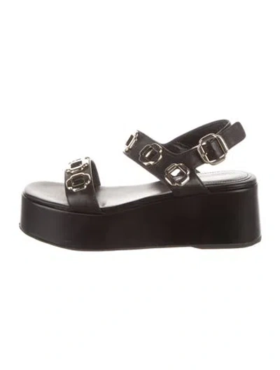 Pre-owned Larroude Leather Studded Accents Sandals In Black
