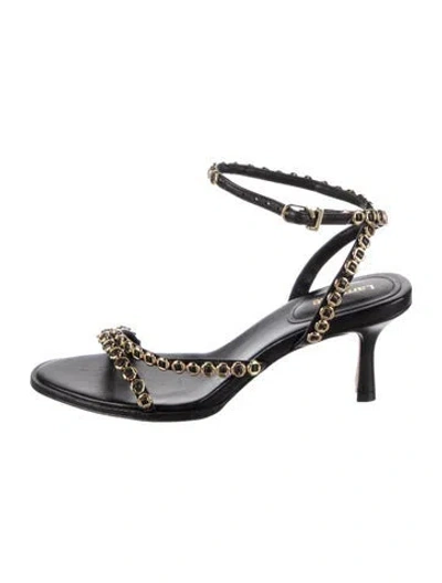 Pre-owned Larroude Leather Studded Accents Sandals In Black