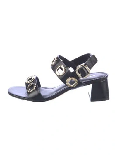 Pre-owned Larroude Leather Studded Accents Sandals In Blue