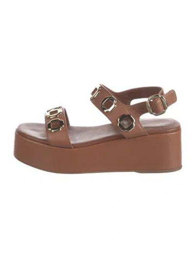 Pre-owned Larroude Leather Studded Accents Sandals In Brown