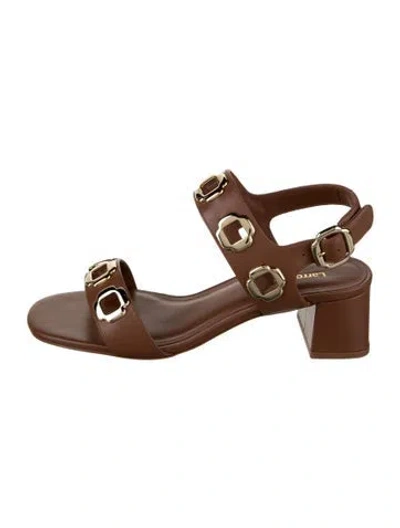 Pre-owned Larroude Leather Studded Accents Sandals In Brown
