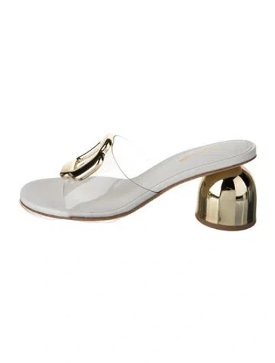 Pre-owned Larroude Leather Studded Accents Sandals In White