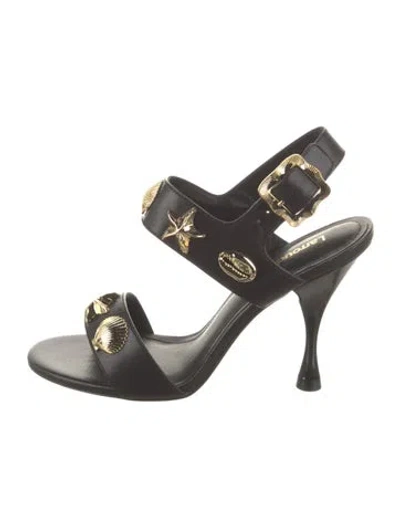 Pre-owned Larroude Leather Studded Accents Slingback Sandals In Black