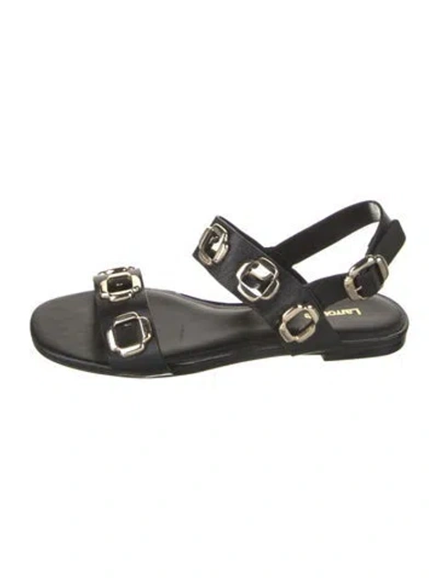 Pre-owned Larroude Leather Studded Accents Slingback Sandals In Black