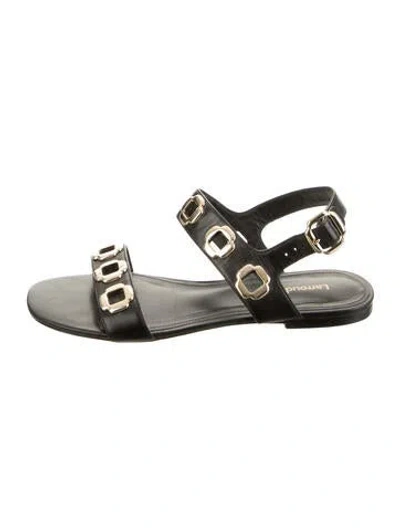 Pre-owned Larroude Leather Studded Accents Slingback Sandals In Black