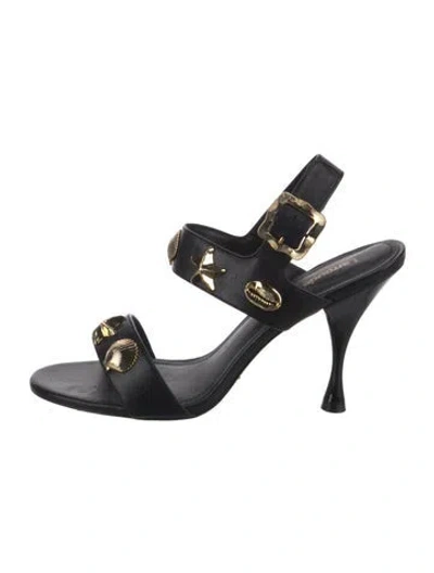 Pre-owned Larroude Leather Studded Accents Slingback Sandals In Black
