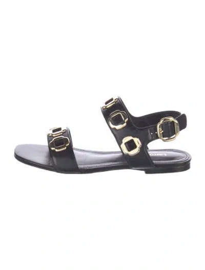 Pre-owned Larroude Leather Studded Accents Slingback Sandals In Black