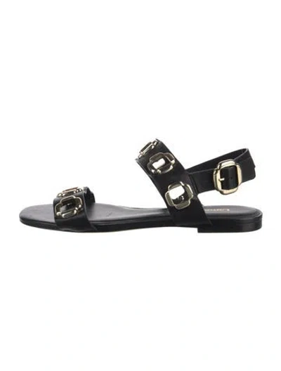 Pre-owned Larroude Leather Studded Accents Slingback Sandals In Black