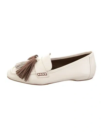 Pre-owned Larroude Leather Tassel Accents Loafers In Neutrals