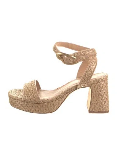 Pre-owned Larroude Leather Trim Embellishment Sandals In Neutral