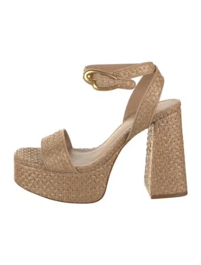 Pre-owned Larroude Leather Trim Embellishment Sandals In Neutral