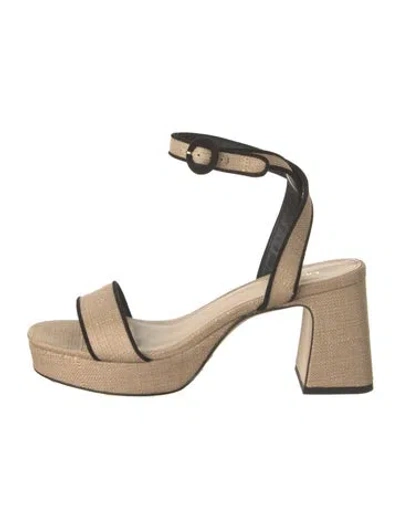 Pre-owned Larroude Leather Trim Embellishment Sandals In Neutral
