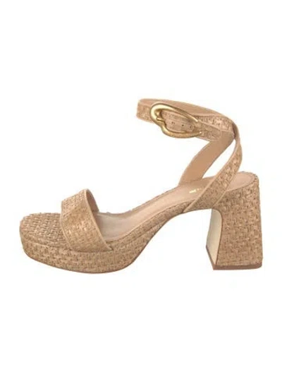 Pre-owned Larroude Leather Trim Embellishment Sandals In Neutrals